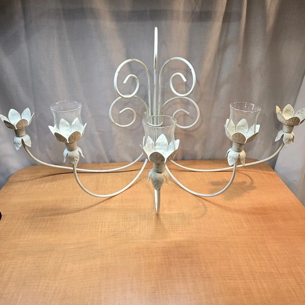 Shabby White‎ French Country PARTYLITE  Candelabra 5 Arm Candle Wall Sconce - Picture 5 of 11